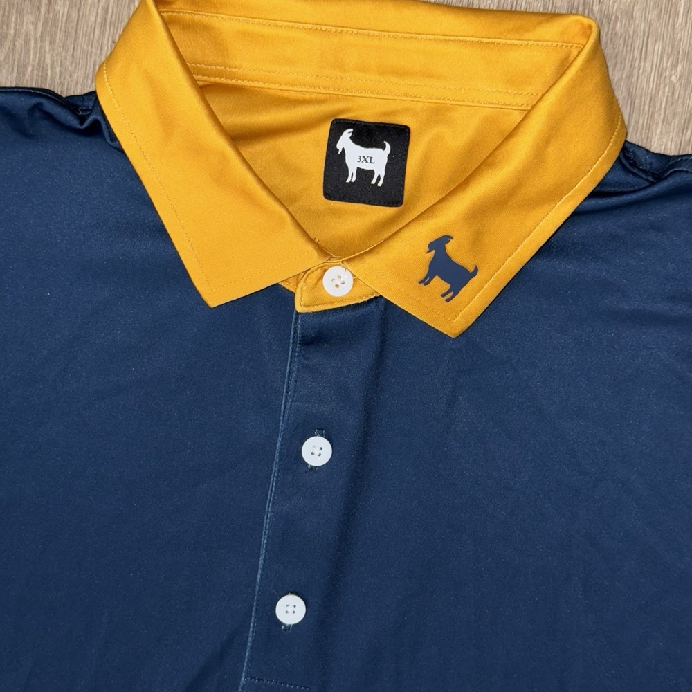 Goated Short Sleeve Performance Polo Men's 3XL Navy Blue Gold Collar